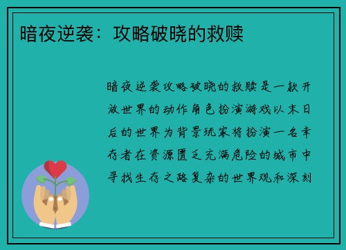暗夜逆袭：攻略破晓的救赎